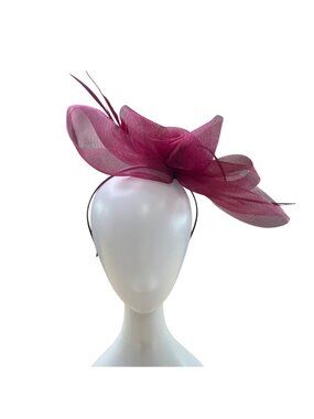 Saks Fifth Avenue Women Red Mesh Fascinator With Feathers Elegant Headwear